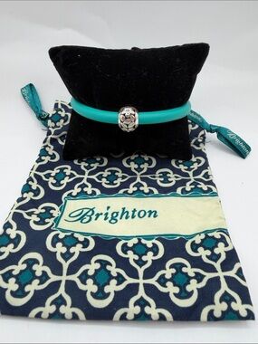 Brighton Turquoise Leather Woodstock Charm Bracelet with Silver-Tone Bead Med/Lg
